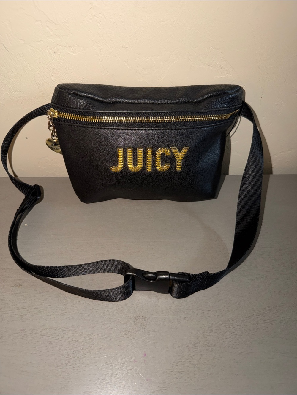 Juicy Couture Black Crossbody Waist Bag with Gold 'JUICY' Logo